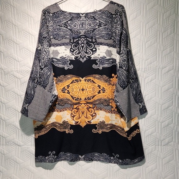 Alfani Blouse/shirt Womens Navy White Orange Loose Flowy Fit Light Boho 14W - Picture 3 of 12